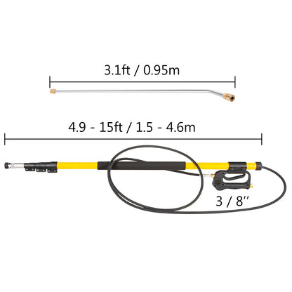 Hogedrukreiniger - Hogedrukspuit -Accessoires voor hogedrukreinigers -Telescopische hogedrukreinigerstang - 4000psi met riem 3/8” - 5-18 ft - voor hogedrukreinigersproeier - QUORE