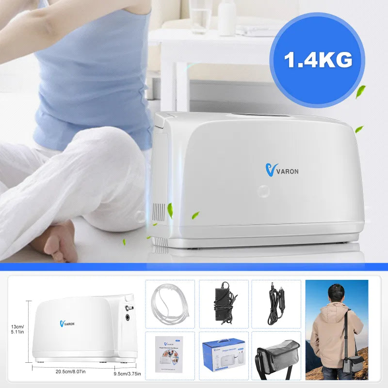 Varon - Zuurstofcilinder - Varon - 3L/min - 45dB - 30W - 15V - Met batterij - EU-stekker - Zorgvuldig ontworpen - Wit - QUORE