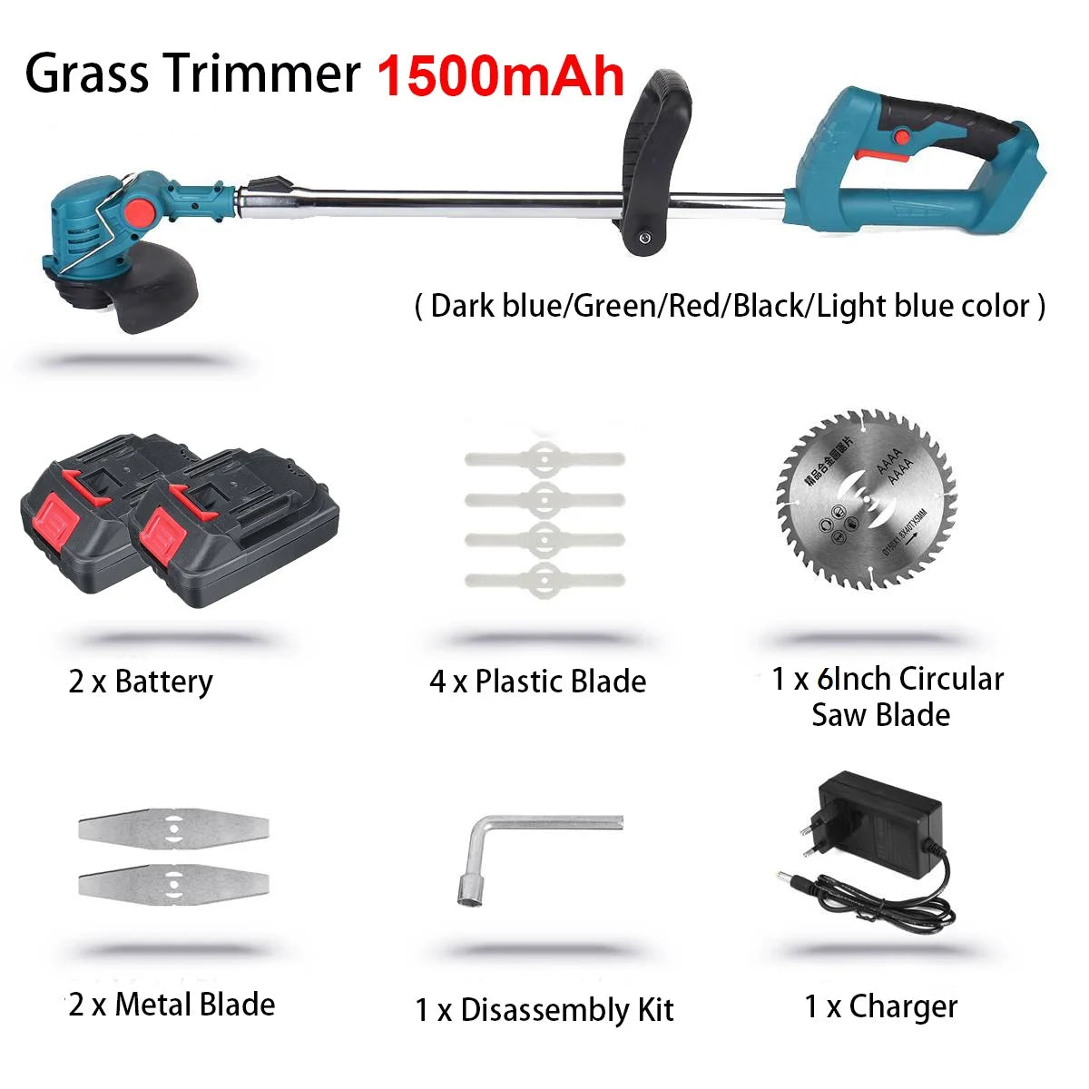 Drillpro Electric Lawn Mower 2X Li-ion Batteries Cordless Grass Trimmer Adjustable Handheld Garden Tools for Makita 18V Battery