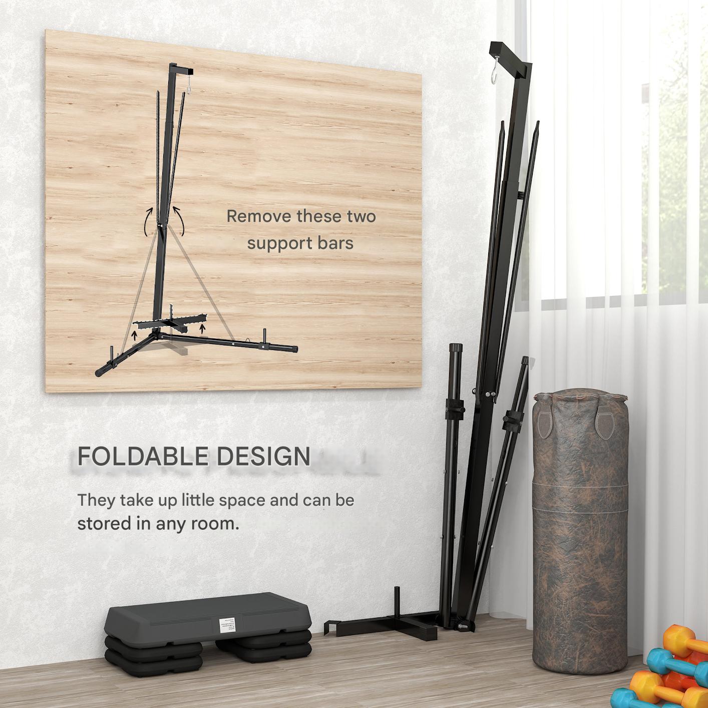 Bokszakstandaard - Bokszak Ophangsysteem - Bokspaal - Opvouwbare Voet - Stevig - Duurzaam - Staal - 170 x 90 x 182-225 cm - Zwart
