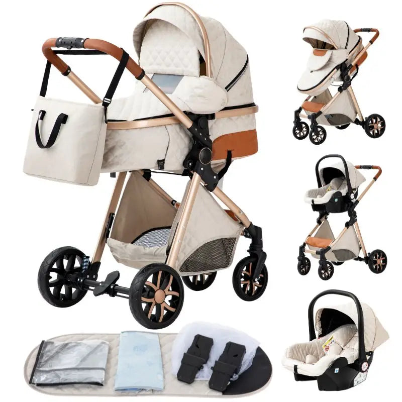 Stroller - Buggy - Kinderwagen 3-in-1 - Kinderwagens - Draagbare Reis Kinderwagen  - Hoogland Pram -Multifunctionele Aluminium Frame Kinderwagen - Hoge uitvoering - Low version - Blauw