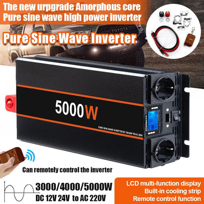 Omvormer - Spanningsomvormer - Auto Omvormer - 5000W- Powerstation - Powerbank - DC 12V 24V naar AC 220V - met Afstandsbediening en EU Stopcontact