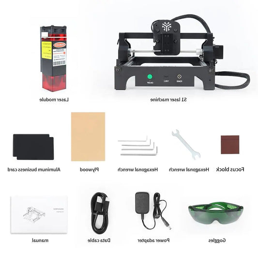 Laser Graveermachine - Laser Cutter - Laser Engraver - Graveerset - Laser Snijmachine - Graveerpen - Mini - Draagbare - 2.5 W - voor Graveren van Logo’s op Hout, Metaal, Acryl, Glas & Leer - QUORE