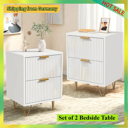 Comanlai 2 pieces Bedside Table with 2 Drawers,Nightstands Cabinet with Metal Feet,Chest of Drawers for Living Room,49x29x47cm