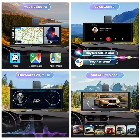 Dashcam voor Auto - 10.26” 4K Dashcam – CarPlay & Android Auto – 350° Rotatie – 6M AHD Achtercamera – Nachtzicht & Rijassistentie - Zwart