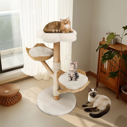 Kattenboom – Krabpaal – Klimboom – Speelcentrum – 111 Cm Hoog – Massief Hout – Afneembaar Kussen - 60 x 111 cm - QUORE