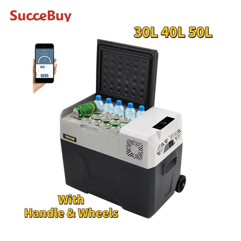 SucceBuy 30L 40L 50L Car Refrigerator Portable Compressor Fridge Freezer W/ Wheel & Draw Bar for Camping Picnic Boating Caravan