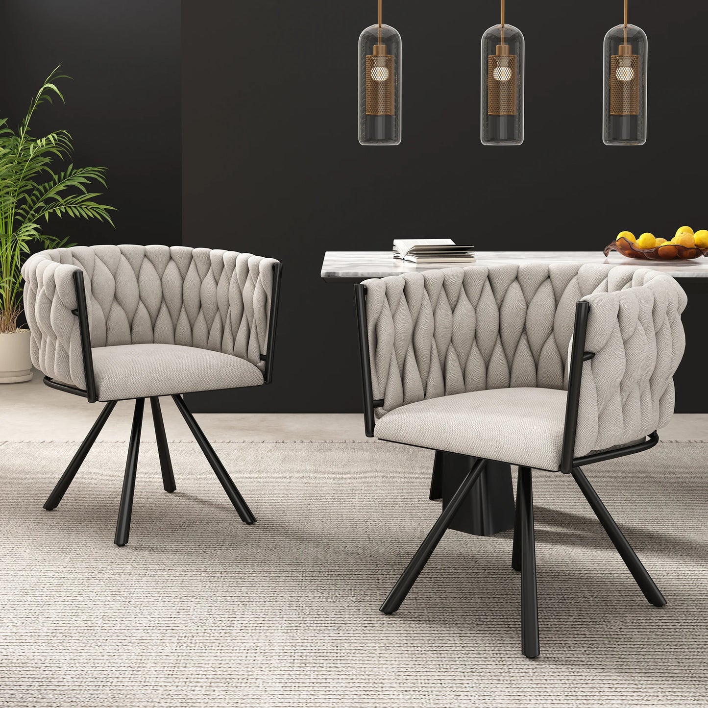 Eetkamerstoelen – Stoelen – Draaistoelen – Linnen Stoelen – Comfortabel Zitvlak – Ergonomische Rugleuning – Vierpoots Metalen Frame