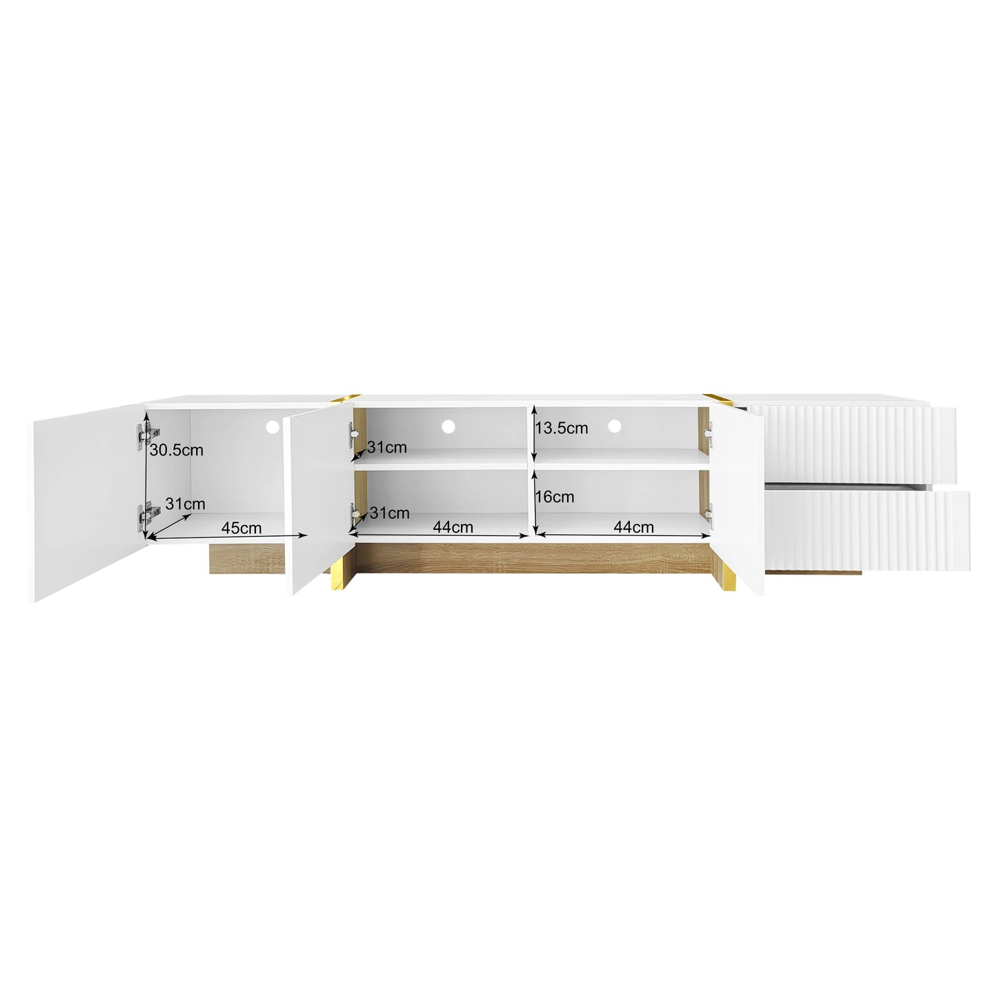 Comanlai 190cm TV Cabinet with 3 Doors and 2 Drawers,High-gloss TV Cabinet with Color-blocked Legs,Modern TV Stands,190×35×45cm