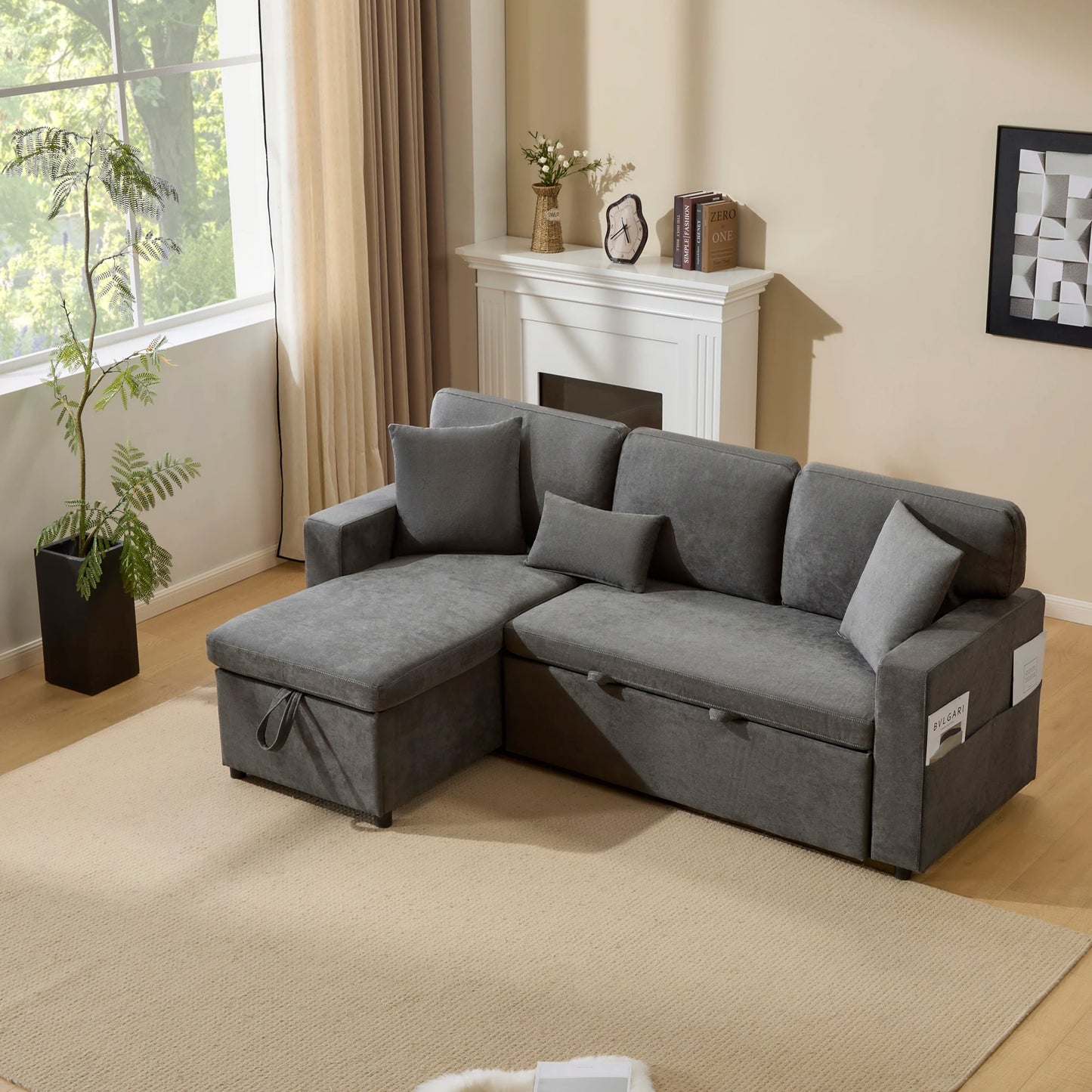 Slaapbank – Hoekbank – Bedbank – Sofa Bed – Zitbank – L-vormig – Met Slaapfunctie en Bedbox – Inclusief Opbergruimte en USB-oplaadpoort