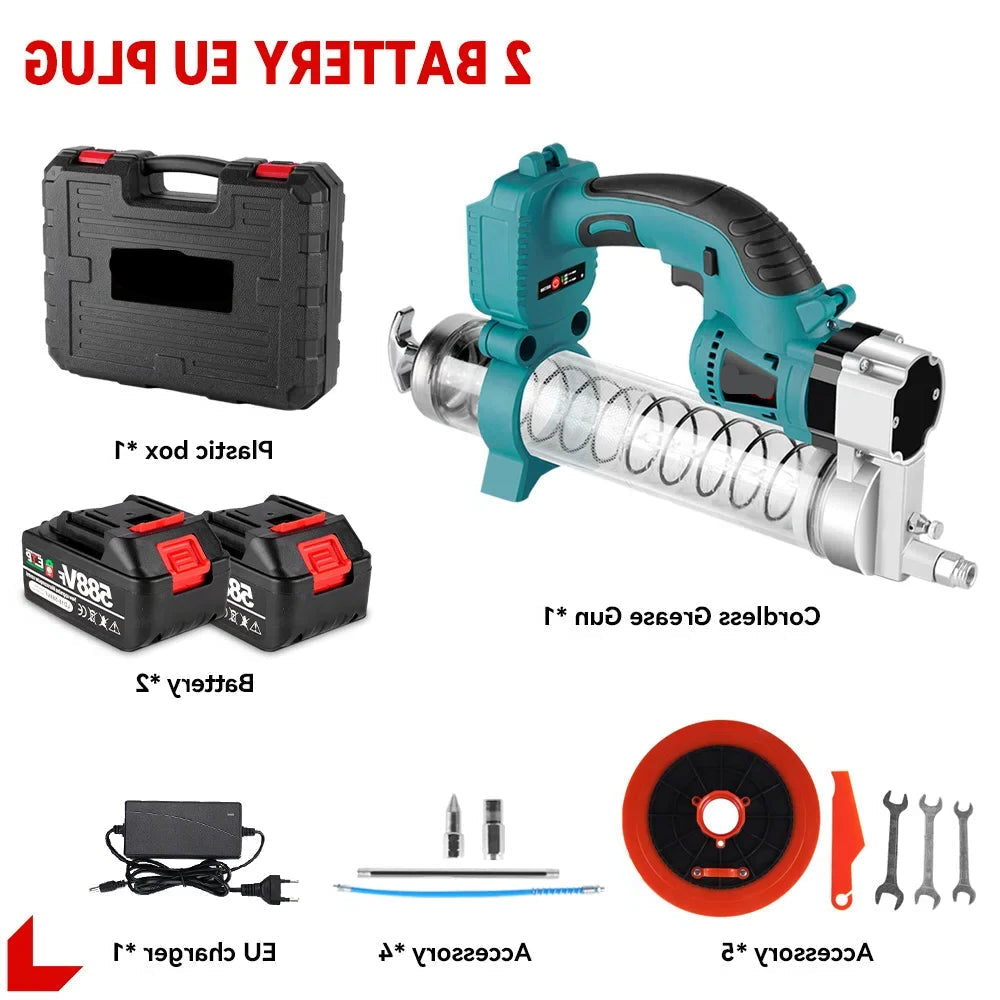 Vetspuit - Vetpomp - Smeermachine - Vetpistool - Smeerpistool - Vetinjector - Smeerapparaat - Smeergereedschap - 10.000 PSI - Draadloze Hogedruk Smeermachine voor Auto’s – met 2 Accu's & EU Stekker – Oplaadbaar Gereedschap Geschikt voor 18V Accu - QUORE