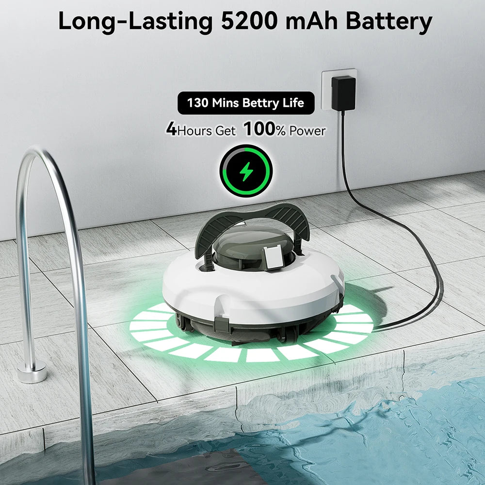 Zwembadstofzuigers - Zwembadrobot - Automatische Zwembadreiniger - met Automatisch Parkeren - IPX8 Waterdicht - Zwembadstofzuiger van 120 minuten - Huisdiervriendelijk - 5200mAh - 100-240V - Wit
