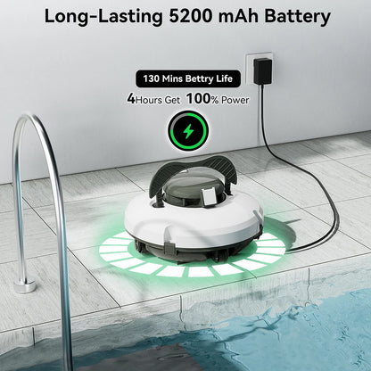 Zwembadstofzuigers - Zwembadrobot - Automatische Zwembadreiniger - met Automatisch Parkeren - IPX8 Waterdicht - Zwembadstofzuiger van 120 minuten - Huisdiervriendelijk - 5200mAh - 100-240V - Wit