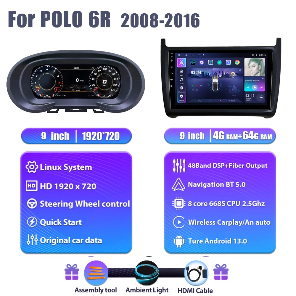 Dashboardpaneel – Digitale Cluster – Auto Display – Interieur Paneel – Navigatie Scherm – 9 Inch HD IPS Scherm – Android 13.0 Systeem – 8GB RAM 128GB Opslag