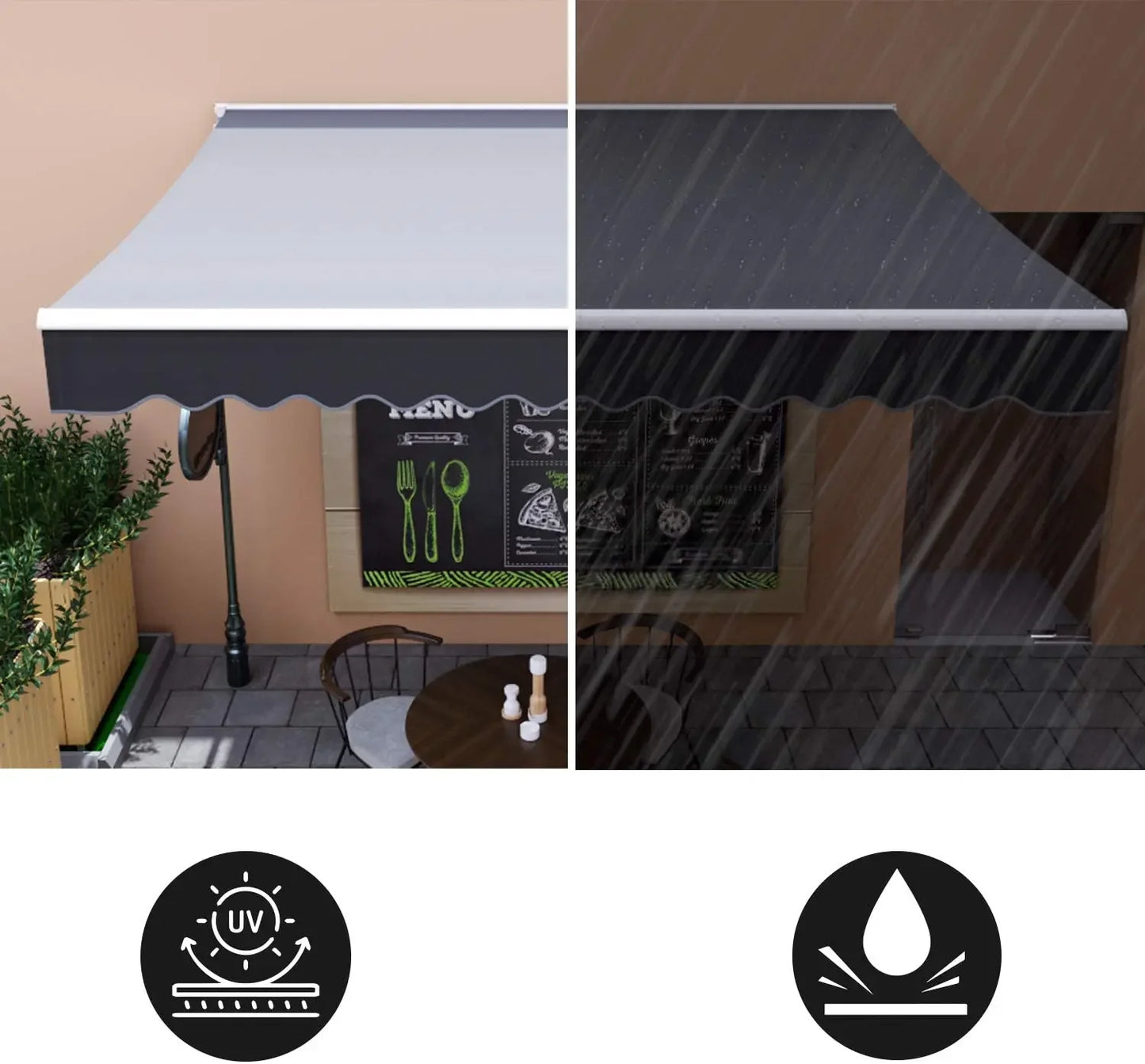 Luifel Zonnescherm - Terrasscherm - Zonneluifel - Handmatig - Uitschuifbaar - 300x250cm – Grijs Zonnescherm met UV50+ Bescherming – Vouwbaar en Weerbestendig