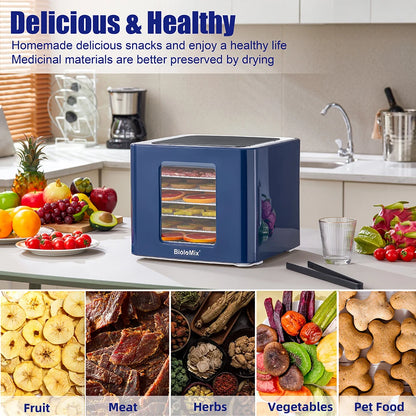 Voedseldroger – Voedseldehydrator – Snackdroger – Fruitdroger – Groentedroger – 6 Roestvrijstalen Trays – Digitale LED Touchbediening
