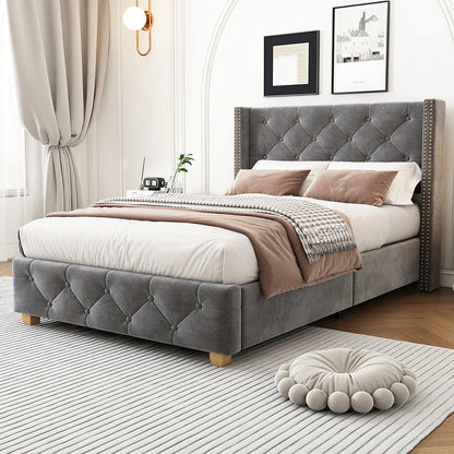 Bedbank – Slaapbank – Bed – Sofa – Logeerbed – Gestoffeerd Velours – Opbergladen – USB Oplaadfunctie – 160x200 cm - QUORE