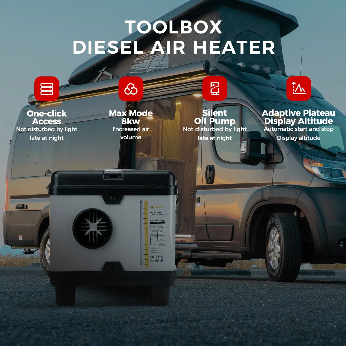 Dieselkachel – Dieselverwarming – Caravankachel – Camperkachel – Werkplaatsverwarmer – 8 kW Vermogen – Fluisterstil ≤ 35 dB