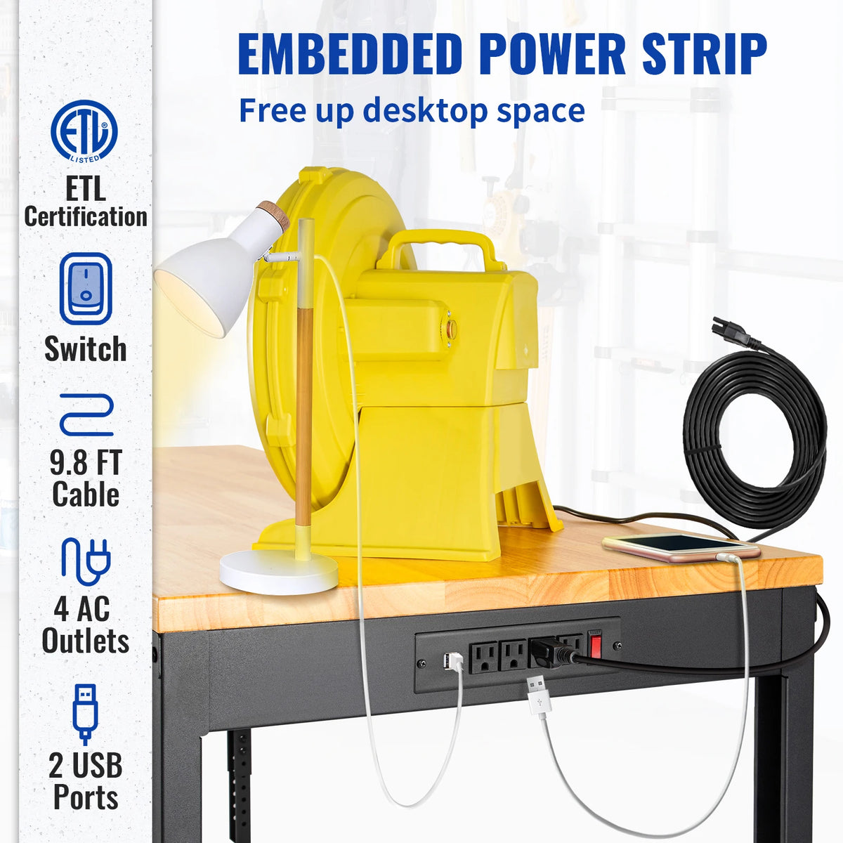 Bureautafel - Bureautafel voor Volwassenen - Bureautafel voor Computer - Computer Tafel - Laptoptafel - Robuuste werkbank - Verstelbare hoogte - Eikenhout - Hardhouten blad - Werktafel - 72x25 inch zonder wielen