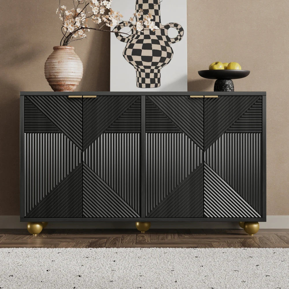 Dressoir – Kast – Opbergmeubel – Sideboard – Ladekast – Zwart MDF – Verstelbare Legplanken – Metalen Handgrepen