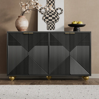 Dressoir – Kast – Opbergmeubel – Sideboard – Ladekast – Zwart MDF – Verstelbare Legplanken – Metalen Handgrepen