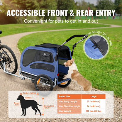 Hondenfietskar - Fietskarren - Fietskar - Fietskar Bagage - 2-in-1 Pet Stroller - 100Lbs - Opvouwbaar - Inklapbare Aanhanger - met Wielen Universele Koppeling - voor Honden Katten