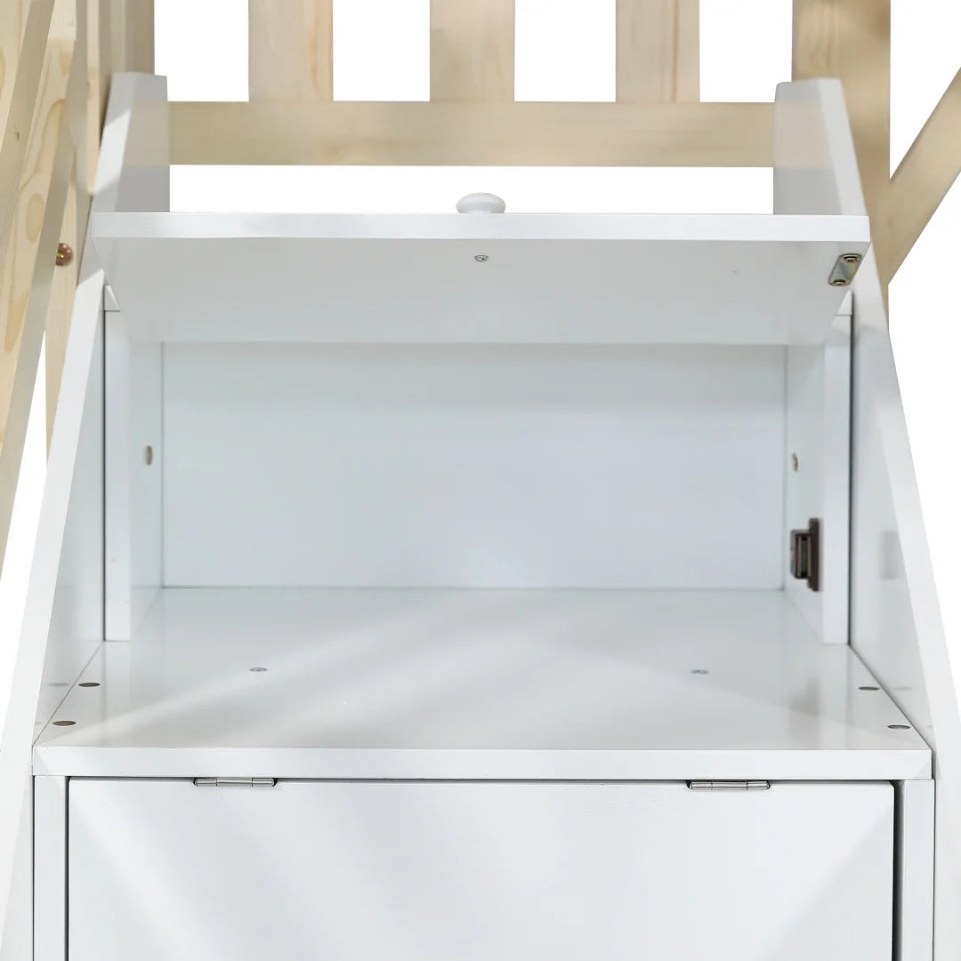 Kinderbed – Bed – Eenpersoonsbed – Kinderbedframe – Bed Met Opbergruimte – Uniek Dakontwerp – Trap Met 3 Opbergkasten – Voor Matras 90x200 CM