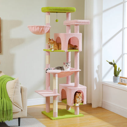 Kattenboom - Krabpaal - Katten Klimmuur - Sisal Krabpalen - Arbre a Chat - Hangmat - Kattenhuisje - 54x44x175cm - Roze