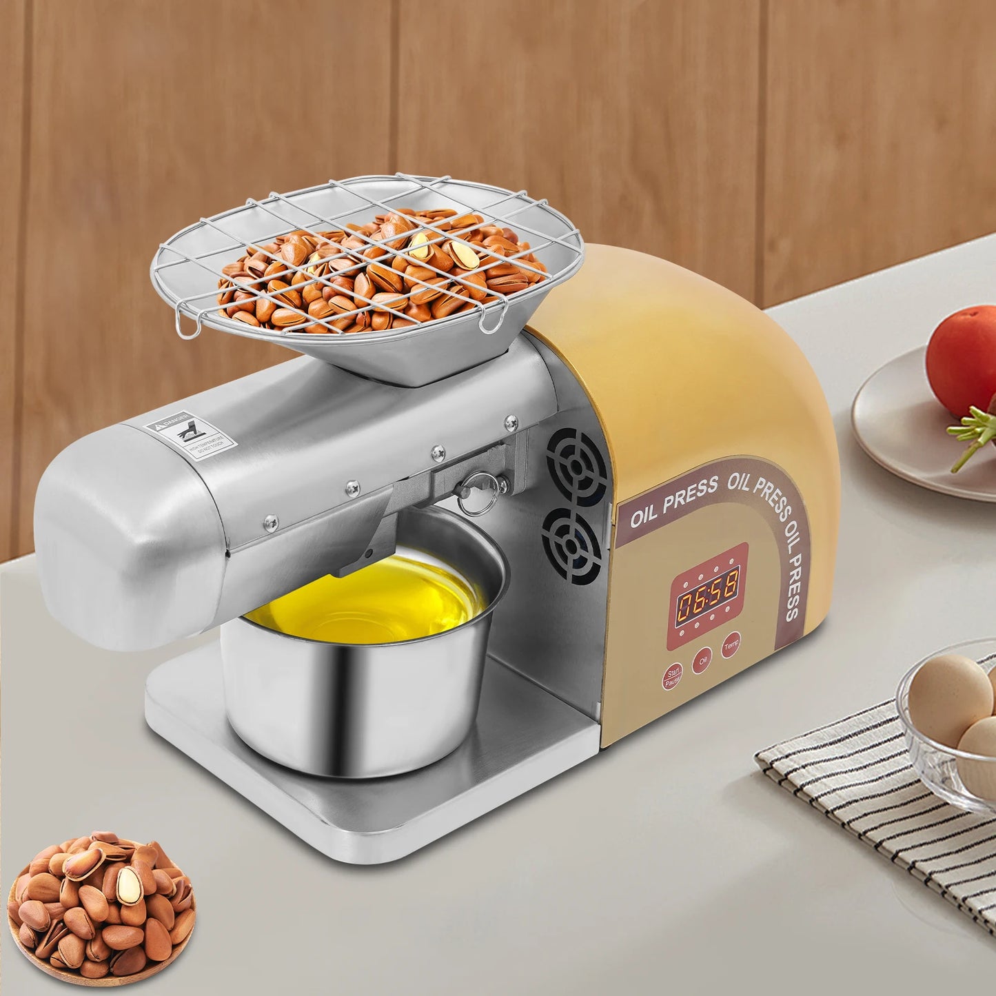 Oliepers – Kookolie Pers – Notenolie Maker – Zadenpers – Roestvrij Staal – Instelbare Temperatuur - 1800W Motor
