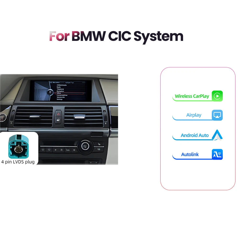 Draadloze CarPlay Module – Android Auto Adapter – Infotainmentsysteem Interface – Bluetooth Carkit – Mirror Link – Voor BMW X5 E70 X6 E71 CIC – Draadloze Verbinding – Plug & Play Installatie - QUORE