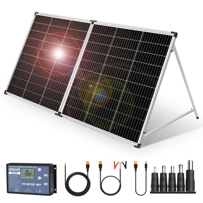 DOKIO 200W 18V Glass Folding Monocrystalline Waterproof Solar Panel with 12V Controller Kit from China Easy to Carry #FSP-200M