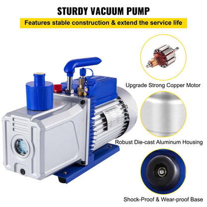 SucceBuy Vacuum Pump 10CFM 1HP Vane Pump 2 Stage HVAC Rotary Auto AC Refrigerant for Automobile Reparation Vacuum Evacuation