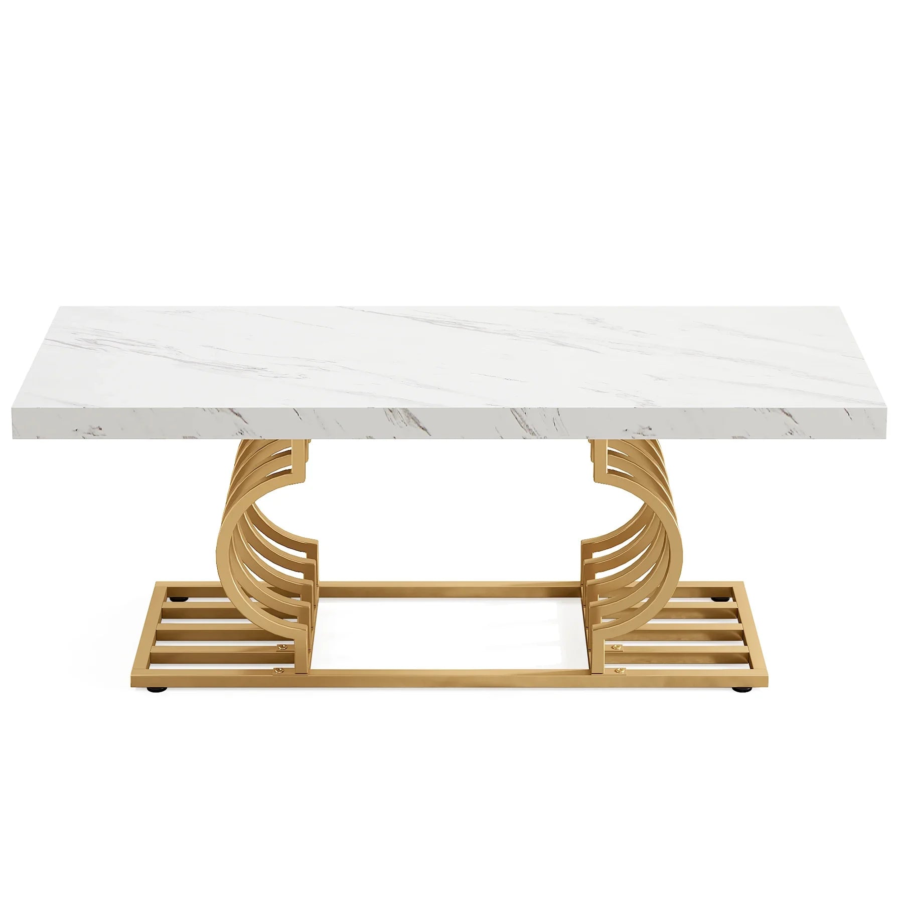 Salontafel – Koffietafel – Bijzettafel – Woonkamertafel – Tafel – Marmerlook Tafelblad – Geometrisch Metalen Frame – 120x60 cm – Lichtgewicht Design - QUORE