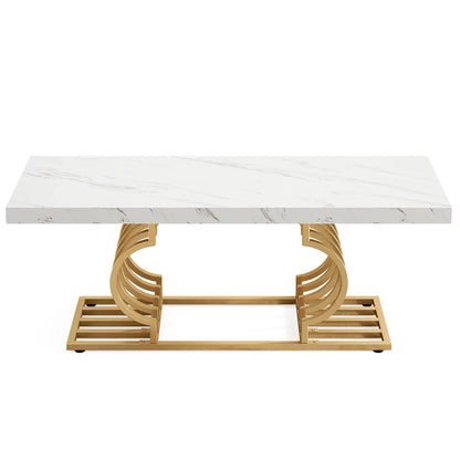 Salontafel – Koffietafel – Bijzettafel – Woonkamertafel – Tafel – Marmerlook Tafelblad – Geometrisch Metalen Frame – 120x60 cm – Lichtgewicht Design - QUORE