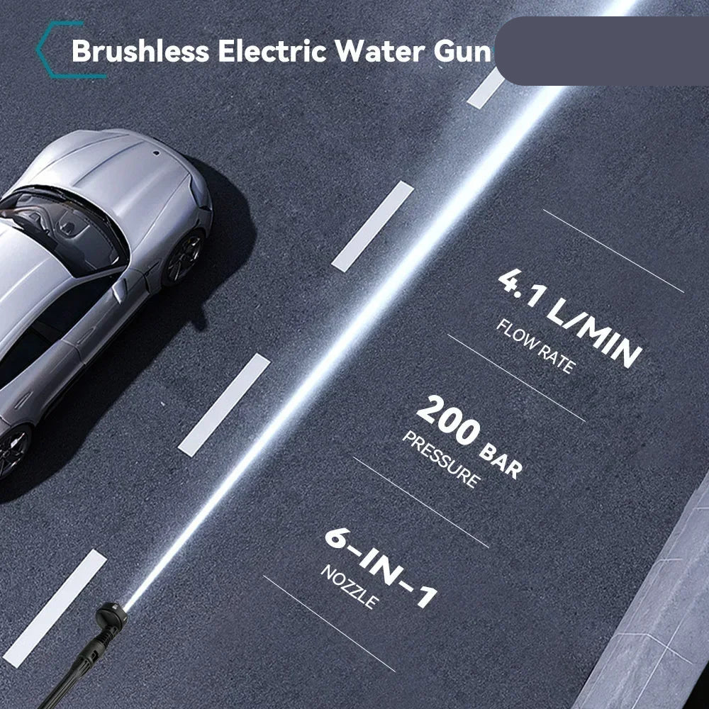 Draadloze Hogedrukreiniger - 200 Bar - 3500W Brushless Motor - Draagbare Ontwerp - 6-in-1 Spuitmond - Voor Auto - Tuin en Terras - Gebruiksvriendelijk - Zonder Accu