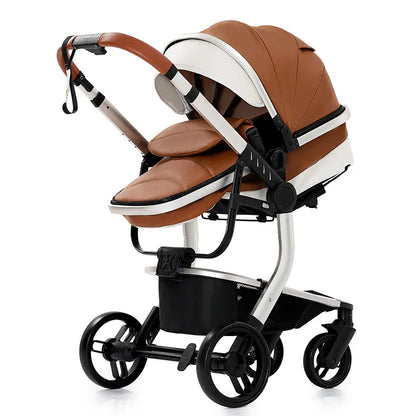 Babywagen - Kinderwagen - Buggy - Wandelwagen - 3-in-1 - met Autostoel - PU Lederen - Opvouwbare - Lichtgewicht - Voor Pasgeborenen t/m 6 Jaar - Zwart - QUORE