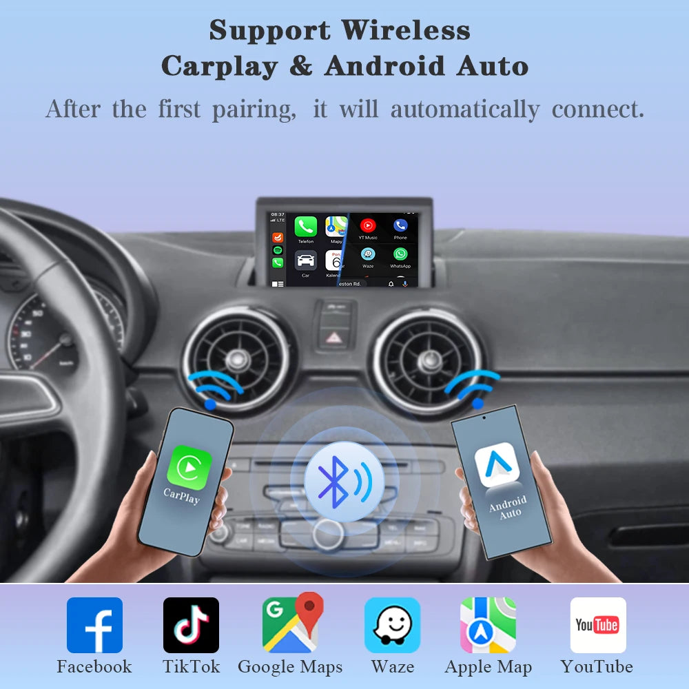 Draadloze CarPlay Interface Box – CarPlay Adapter – Android Auto Module – Mirror Link Interface – AirPlay Ontvanger – Geschikt Voor Audi A1 Q3 2012-2018 – Inclusief GPS Navigatie – Bluetooth Handsfree Bellen