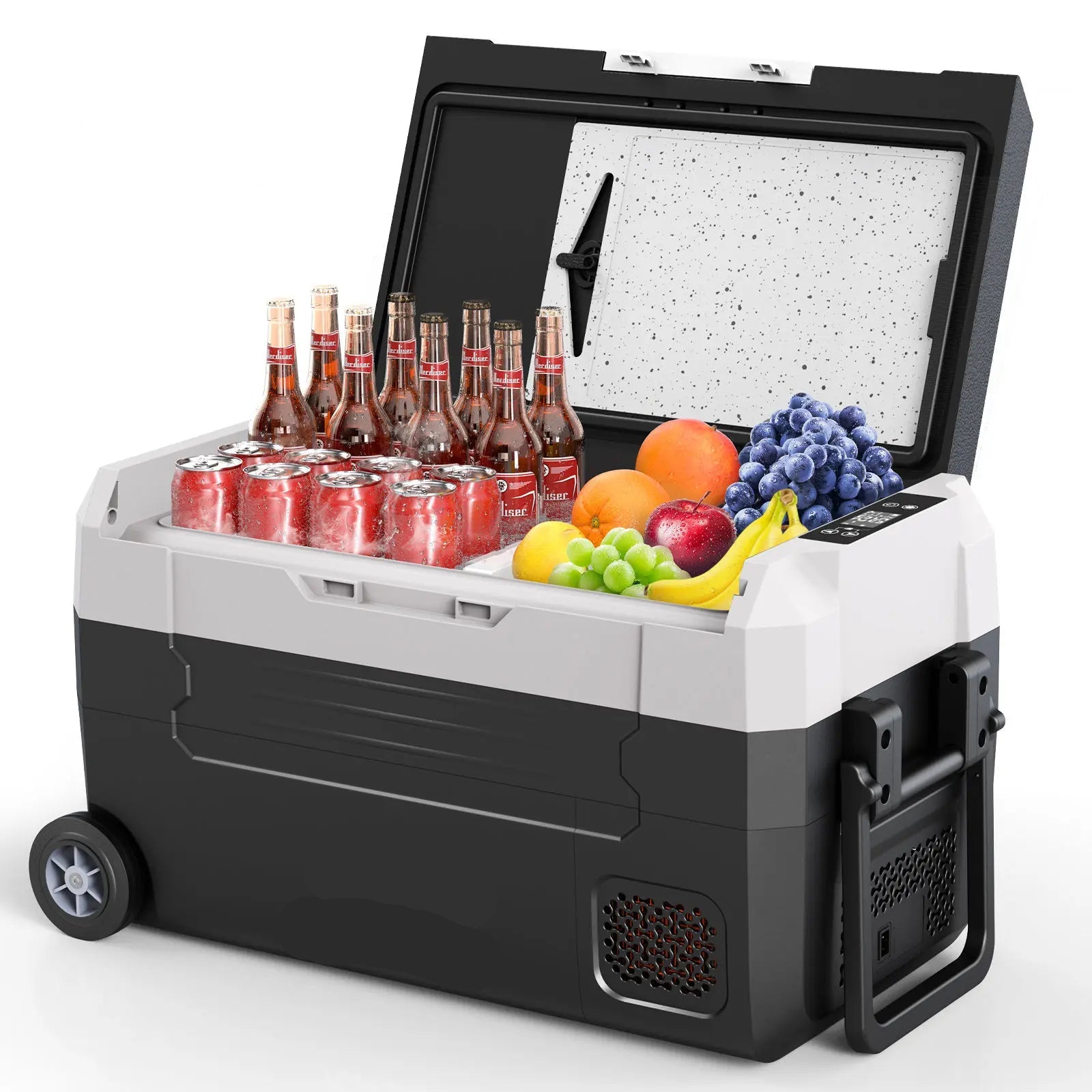Mini Koelkast - Auto Koelkast - Mini Fridge - Frigo - Draagbare - Kleine -Compressor Koelbox - Elektrische Vriesbox - Dual Zone - met Wielen - 240V Autocompressorkoeler - 12V/24V - 35L - Zwart - QUORE