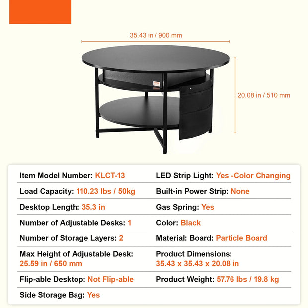 Koffietafel - Table - Coffe table - Living Room Table - Lift Top salontafel - tafel met extra opbergruimte - omklapbare salontafel voor de woonkamer - 35in - Zwart - 57.76lbs
