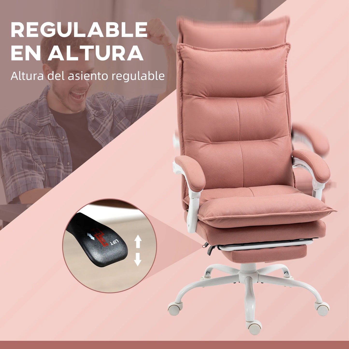 Massagestoel – Relaxfauteuil – Bureaustoel – Werkstoel – Massagechair – 6 Massagepunten – Verstelbare Rugleuning 155° - Roze
