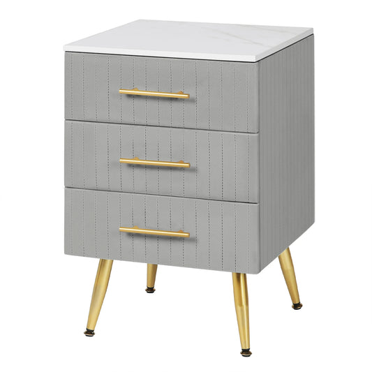 Bijzettafel - Bedtafel - Nachtkastje - Slaapkamer tafel - Nachtkastje met lades - slaapkamer meubilair - 3 Laden - 80kg - Grijs - QUORE