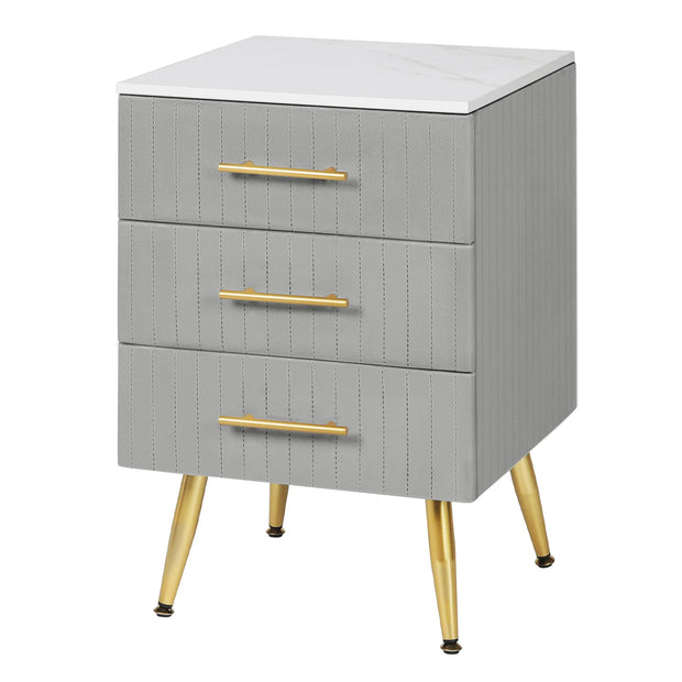 Bijzettafel - Bedtafel - Nachtkastje - Slaapkamer tafel - Nachtkastje met lades - slaapkamer meubilair - 3 Laden - 80kg - Grijs