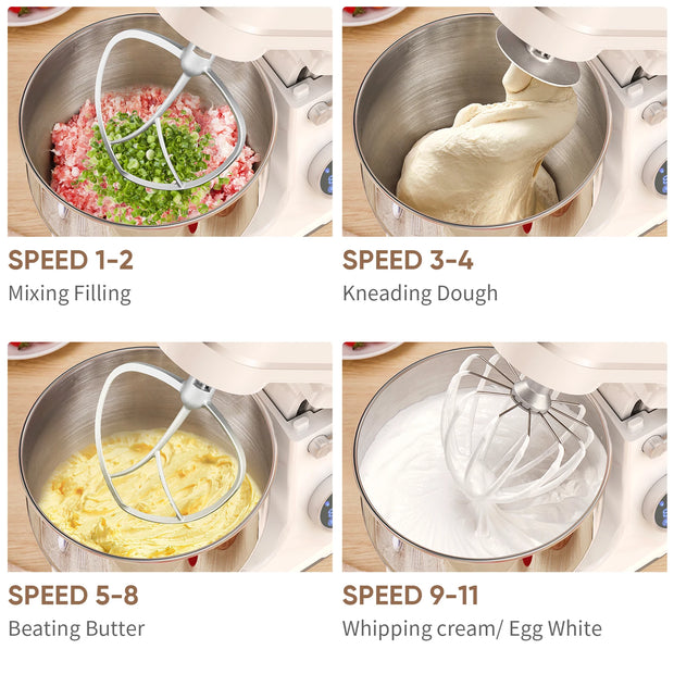 BioloMix - Kitchen Mixer - Mixer - 1200W 11-Speed ​​DC Motor, Digital OLED Display, Electric Kitchen Mixer with Dough Hook - Red