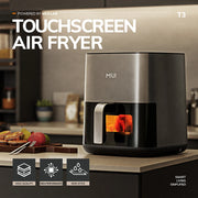 MIUI 5L- Airfryer- Airfryer XL- met Touch Control & Nonstick mandje & zichtbaar venster- Lichtgrijs