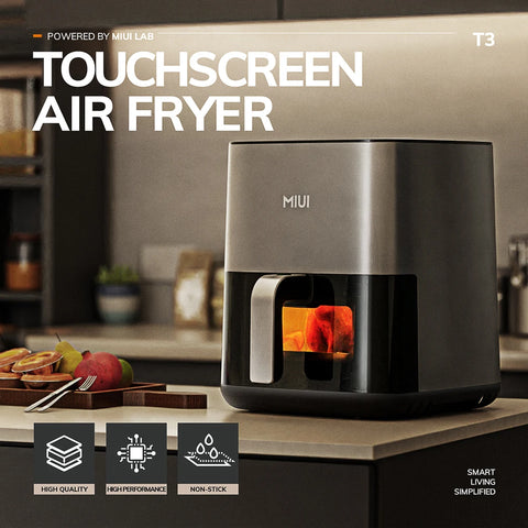 MIUI 5L- Airfryer- Airfryer XL- met Touch Control & Nonstick mandje & zichtbaar venster- Lichtgrijs