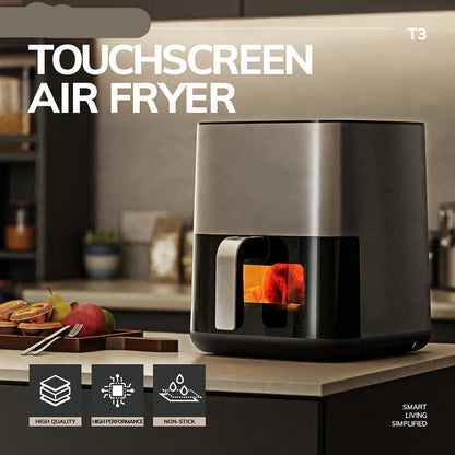 Heteluchtfriteuse - 5L - Oven - Touch Bediening - en Kijkvenster - Elektrische Olievrije - met Antiaanbakmand - Familieformaat - Lichtgrijs
