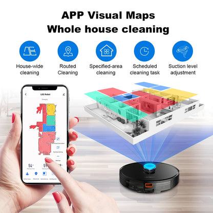 Liectroux X6 LDS Robot Vacuum Cleaner,Laser Lidar Navigation,Wet & Dry Mopping,6500Pa Suction,Multi-Floor Map,Customized Smart H