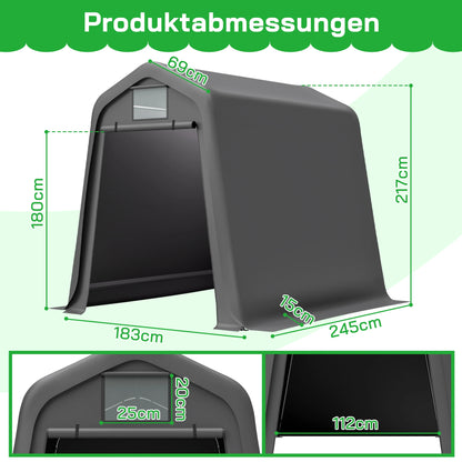 Opbergtent Motorstalling – Garage Tent – Fietsenberging – Tuinkast – Schuur – Waterdicht PE-Zeil – Verstevigd Stalen Frame – 160x218x172 cm – Ritssluiting
