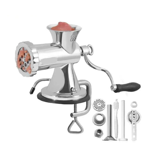 Manual Meat Grinder - For All Types of Meat - Stainless Steel - Meat Mincer - Meat Grinders - Food Grinder Machine - 304 Stainless Steel - Manual Meat Grinder - Suction Cup + Table Steel Clip Attachment - Silver
