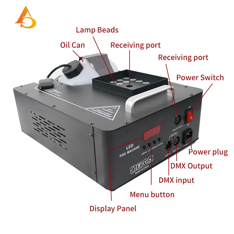 DMX LED 1500W  Rookmachine met LED en Draadloze Afstandsbediening -  Rookmachine Halloween - Zwart - QUORE